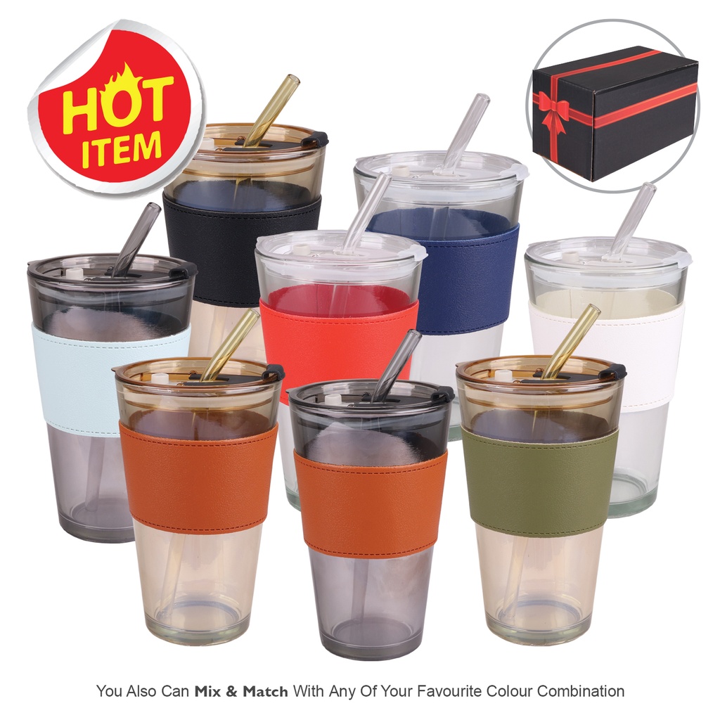 [M-4484-BK] GLASS MUG WITH PU SLEEVE (BK)